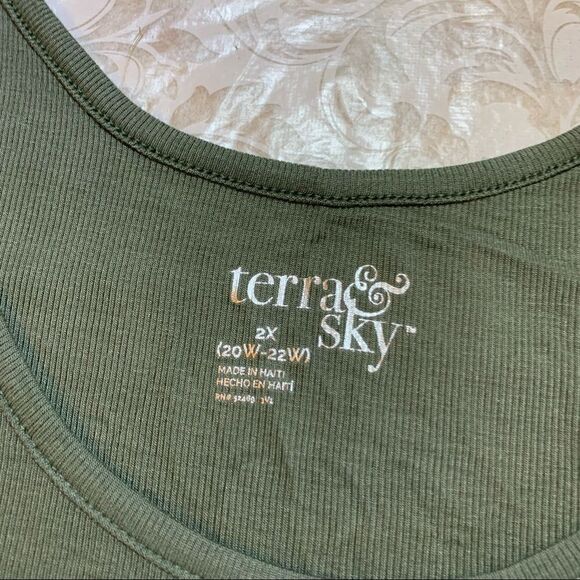 Terra & Sky Tank Top Olive Green Modal Rayon Fitted Soft Stretchy Sexy Sz 2X NWT - Picture 3 of 5